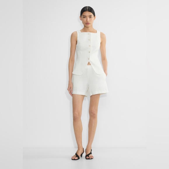 NWT Aritzia Babaton Hepworth Linen Top Oak Siz 6 White squareneck button-up vest - Picture 2 of 13